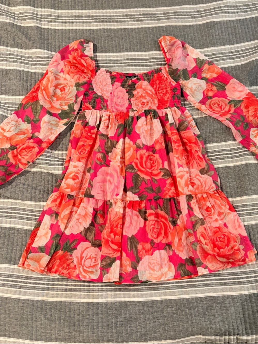 Midnight Doll Women’s XS Floral Smocked Pink & Red Dress